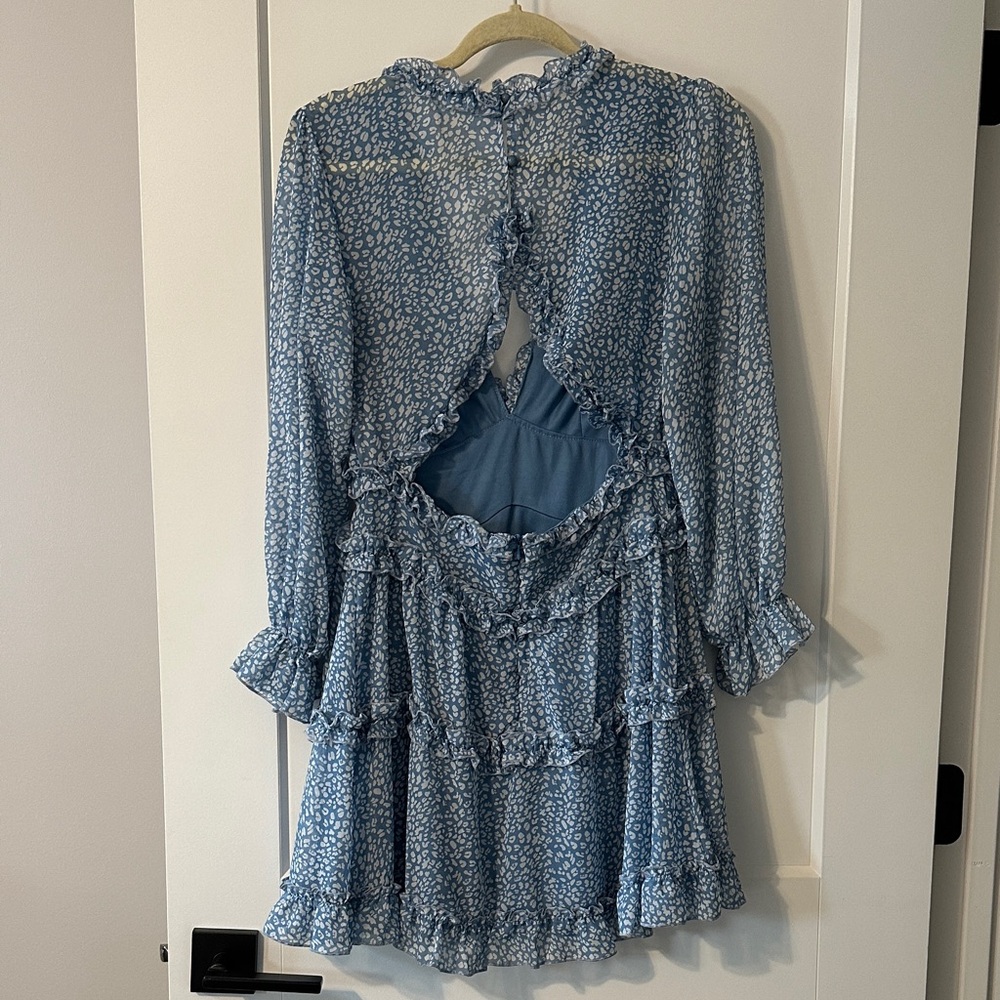 Blue Floral Ruffle Dress - Picture 2 of 3